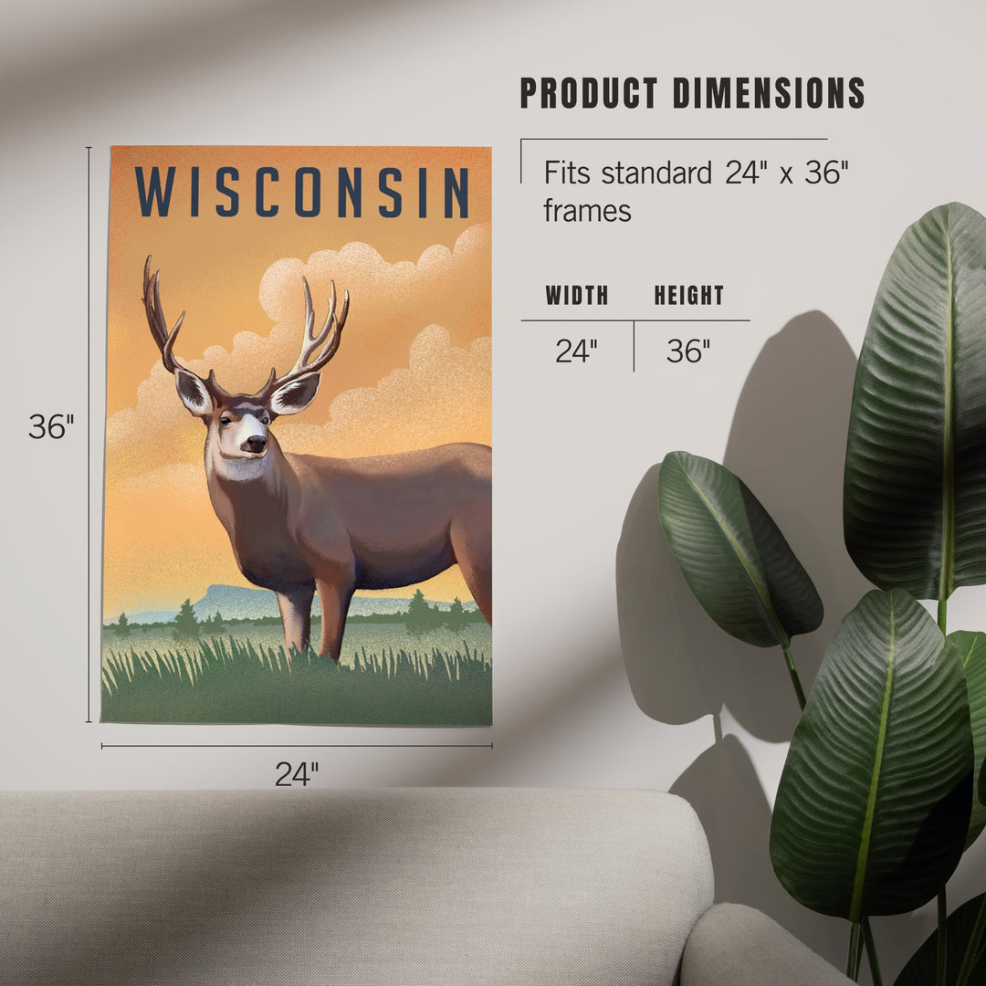 Wisconsin, Mule Deer, Litho, Art & Giclee Prints Art Lantern Press 