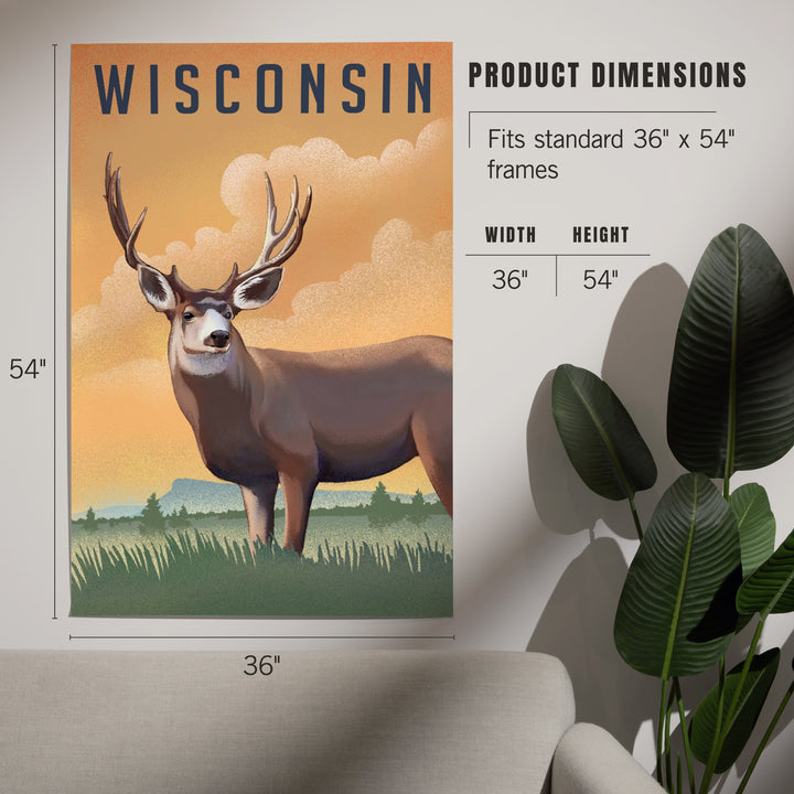 Wisconsin, Mule Deer, Litho, Art & Giclee Prints Art Lantern Press 