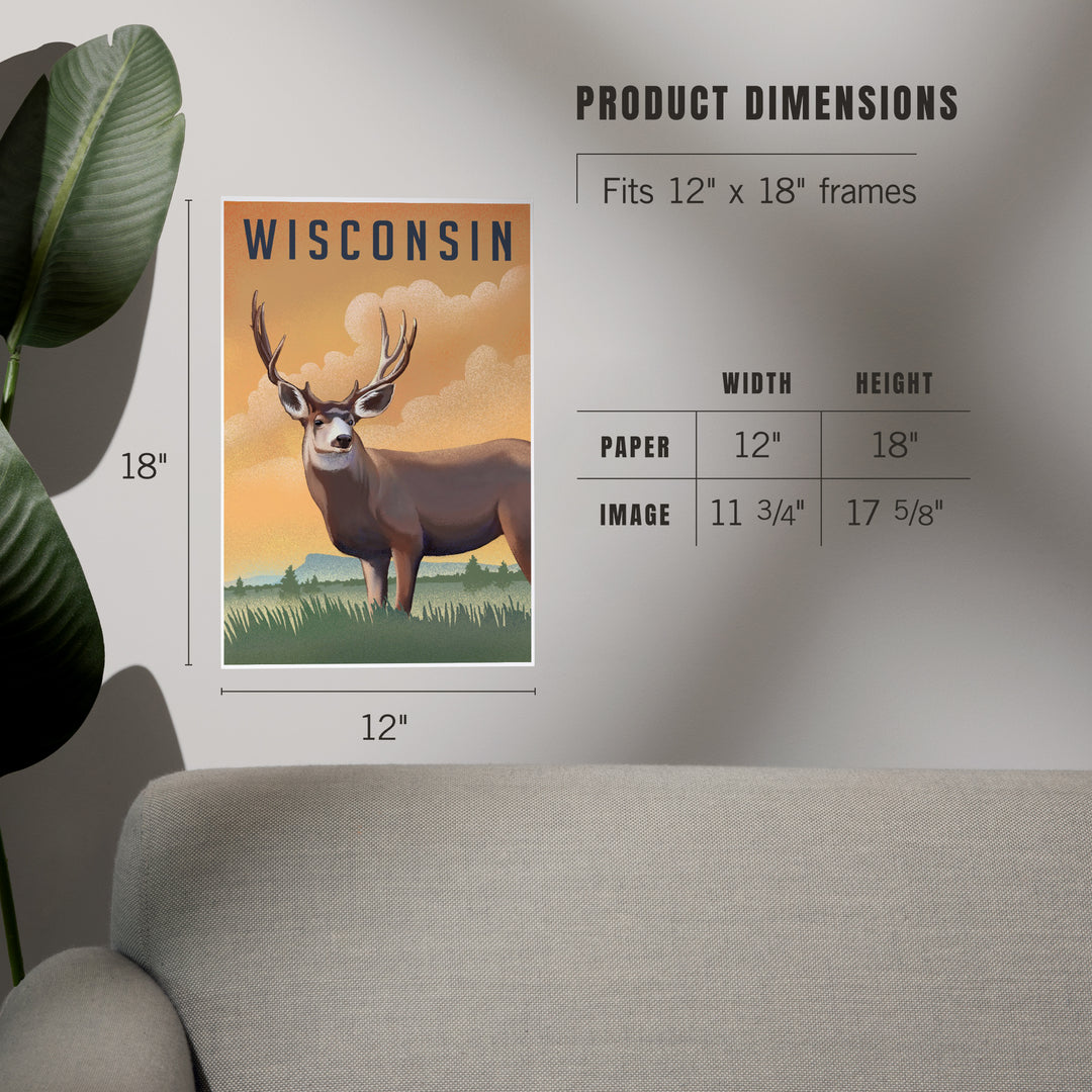 Wisconsin, Mule Deer, Litho, Art & Giclee Prints Art Lantern Press 
