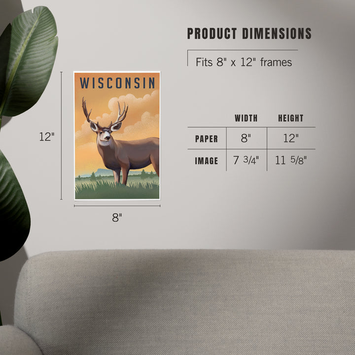 Wisconsin, Mule Deer, Litho, Art & Giclee Prints Art Lantern Press 