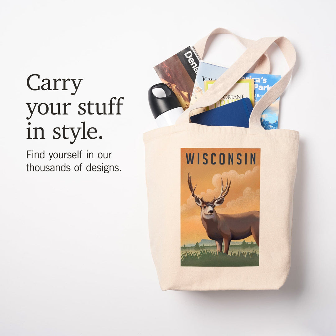 Wisconsin, Mule Deer, Litho, Tote Bag Totes Lantern Press 