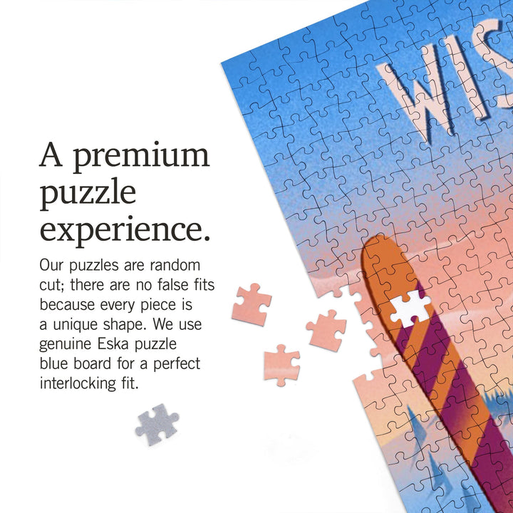 Wisconsin, Prepare for Takeoff, Skis in Snowbank, Jigsaw Puzzle Puzzle Lantern Press 