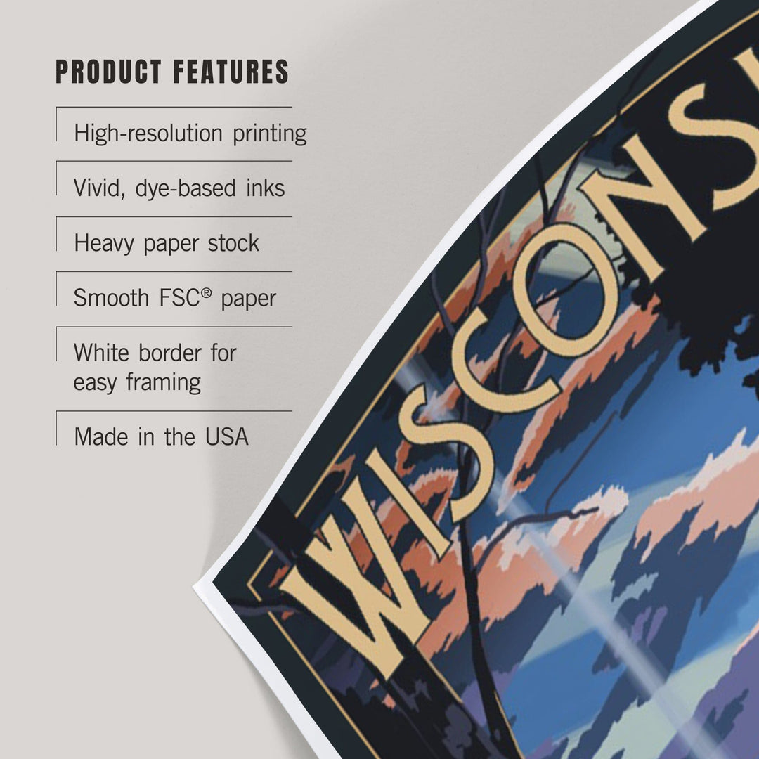 Wisconsin, Retro Camper and Lake, Art & Giclee Prints Art Lantern Press 