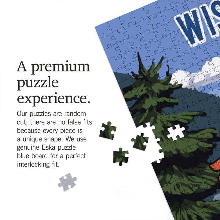 Wisconsin, Signpost, Lake and Bear, Jigsaw Puzzle Puzzle Lantern Press 