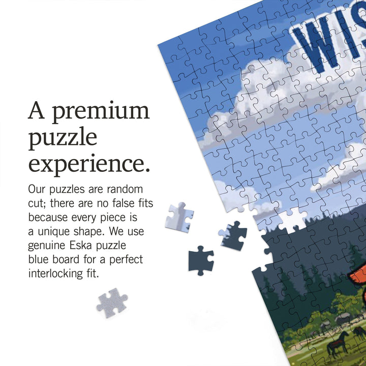 Wisconsin, Signpost, Meadow, Jigsaw Puzzle Puzzle Lantern Press 