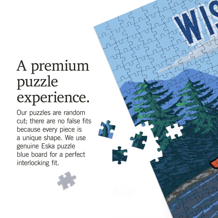 Wisconsin, Signpost, River, Jigsaw Puzzle Puzzle Lantern Press 