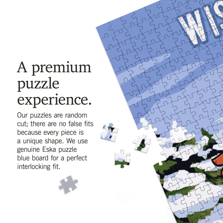 Wisconsin, Signpost, Ski and Snow, Jigsaw Puzzle Puzzle Lantern Press 