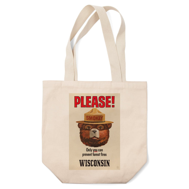 Wisconsin, Smokey Bear, Only You Can Prevent Forest Fires, Officially Licensed Vintage Poster, Tote Bag Totes Lantern Press 