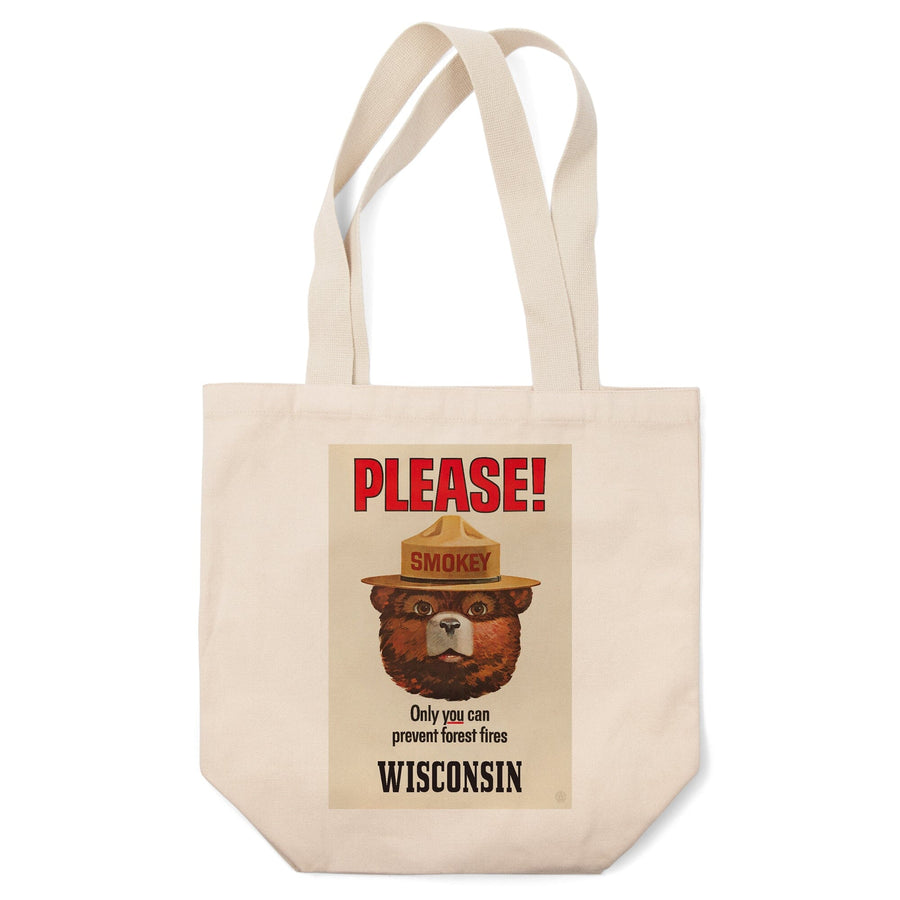 Wisconsin, Smokey Bear, Only You Can Prevent Forest Fires, Officially Licensed Vintage Poster, Tote Bag Totes Lantern Press 