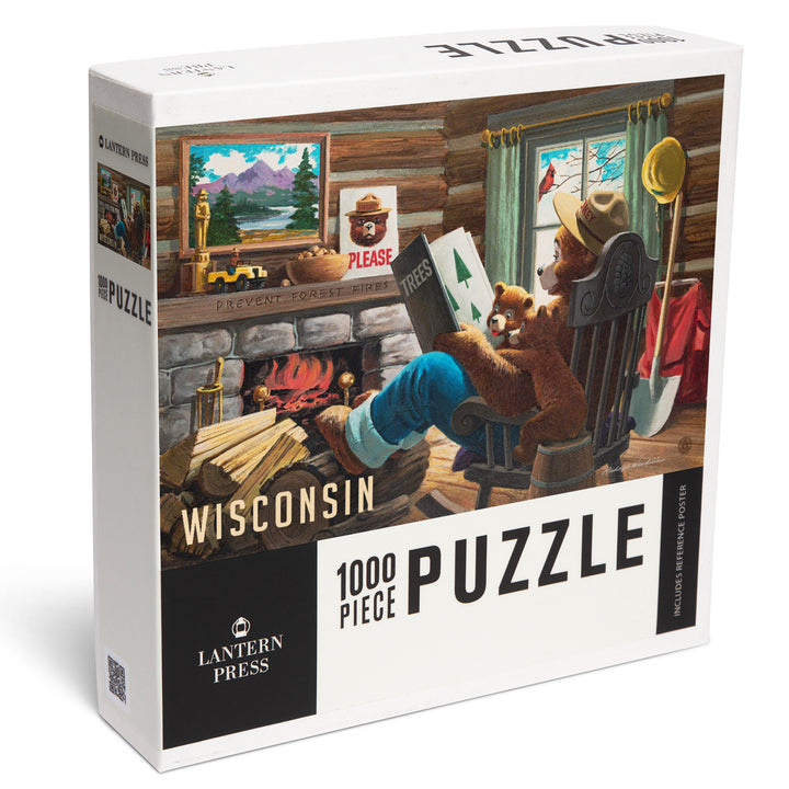 Wisconsin, Smokey Bear, Reading Book to Cubs, Vintage, Jigsaw Puzzle Puzzle Lantern Press 