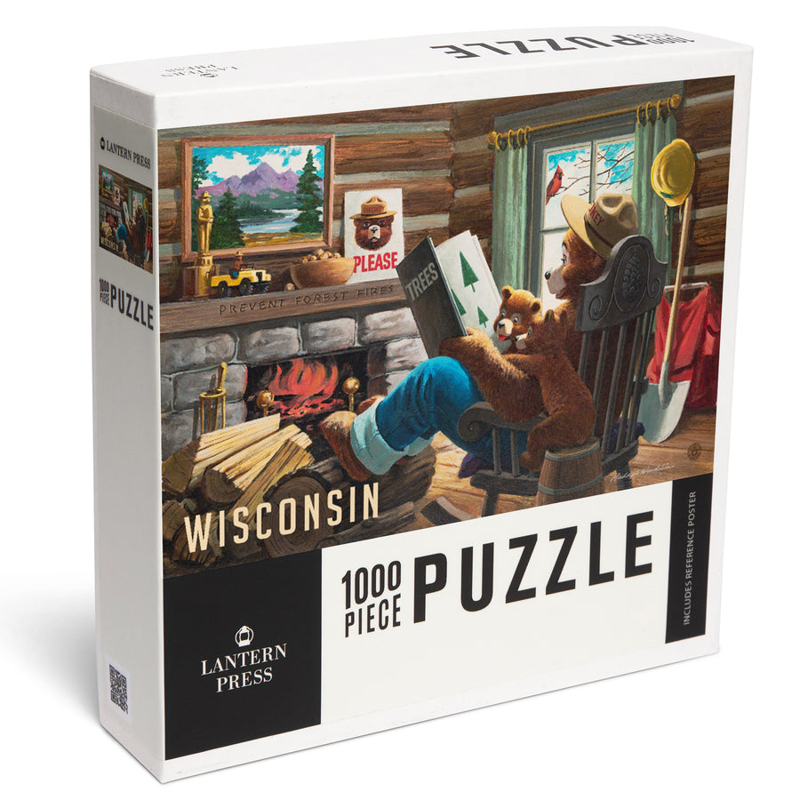 Wisconsin, Smokey Bear, Reading Book to Cubs, Vintage, Jigsaw Puzzle Puzzle Lantern Press 