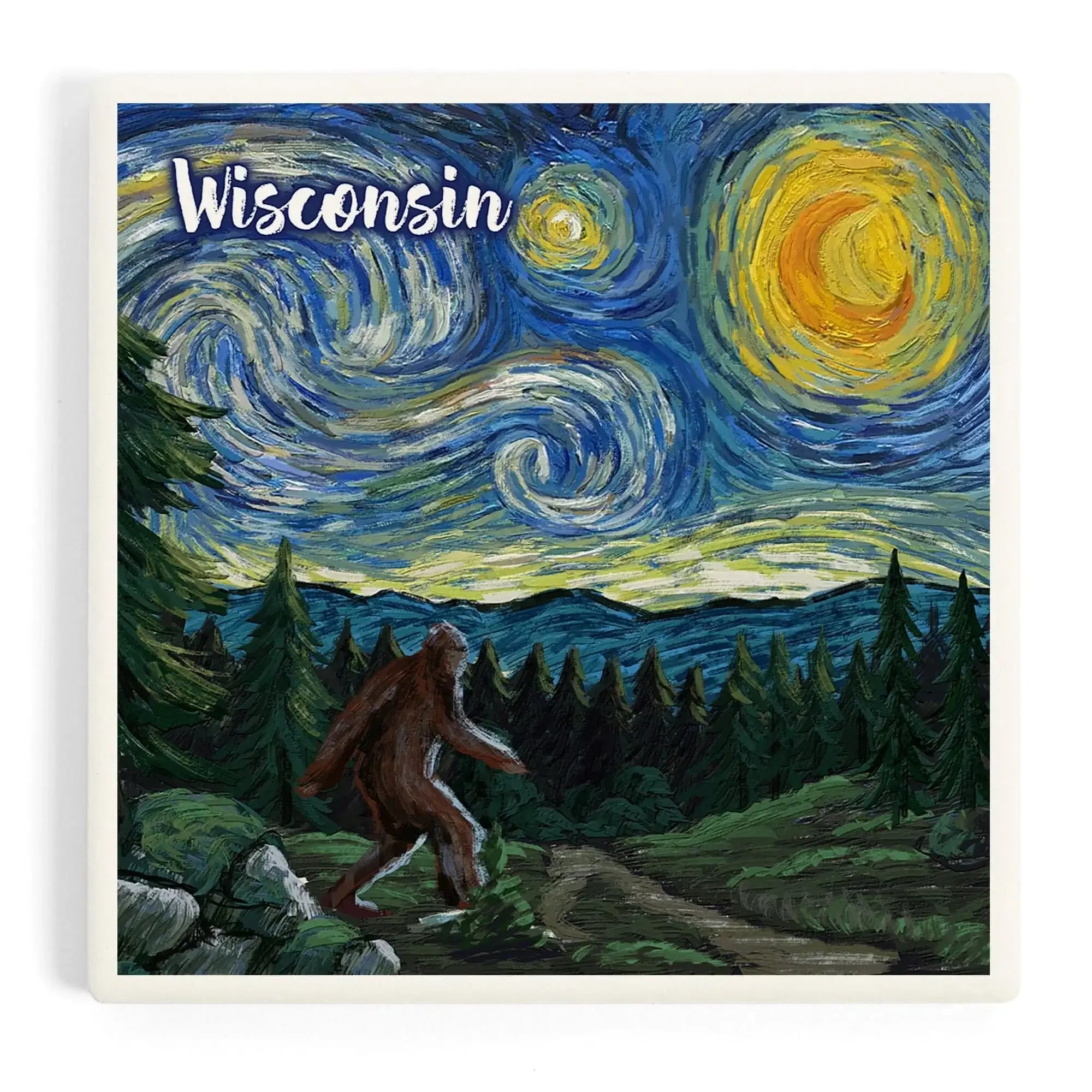 Wisconsin, Starry Night, Bigfoot ceramic coaster set – Lantern Press