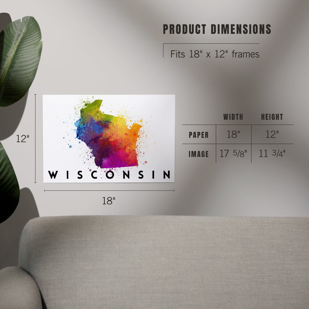 Wisconsin, State Abstract Watercolor, Art & Giclee Prints Art Lantern Press 