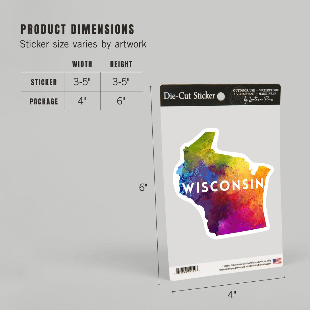 Wisconsin, State Abstract Watercolor, Contour, Lantern Press Artwork, Vinyl Sticker Sticker Lantern Press 