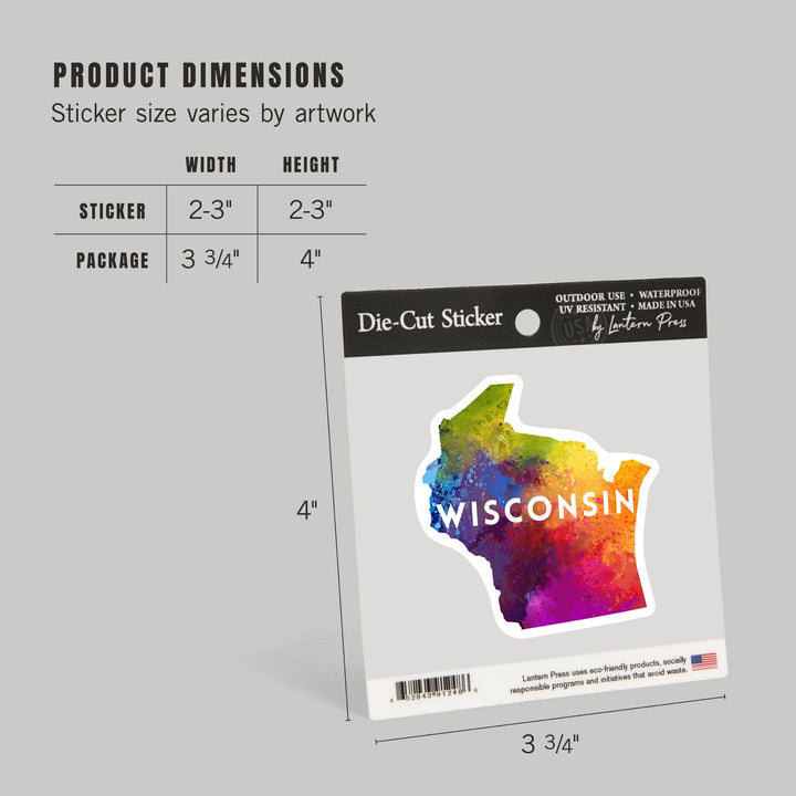 Wisconsin, State Abstract Watercolor, Contour, Lantern Press Artwork, Vinyl Sticker Sticker Lantern Press 