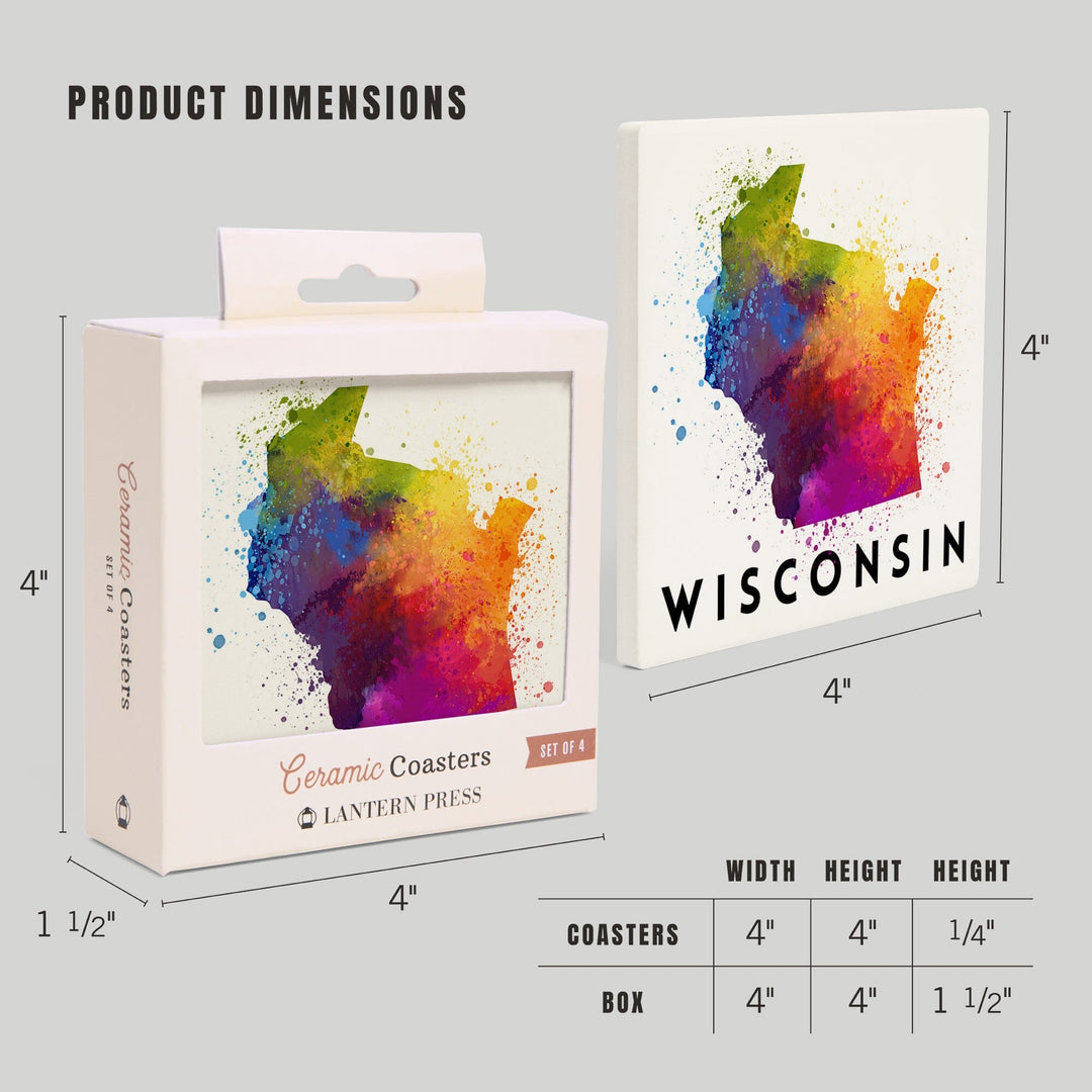 Wisconsin, State Abstract Watercolor, Lantern Press Artwork, Coaster Set Coasters Lantern Press 