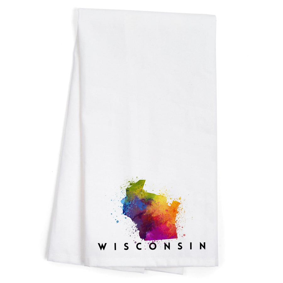 Wisconsin, State Abstract Watercolor, Organic Cotton Kitchen Tea Towels Kitchen Lantern Press 
