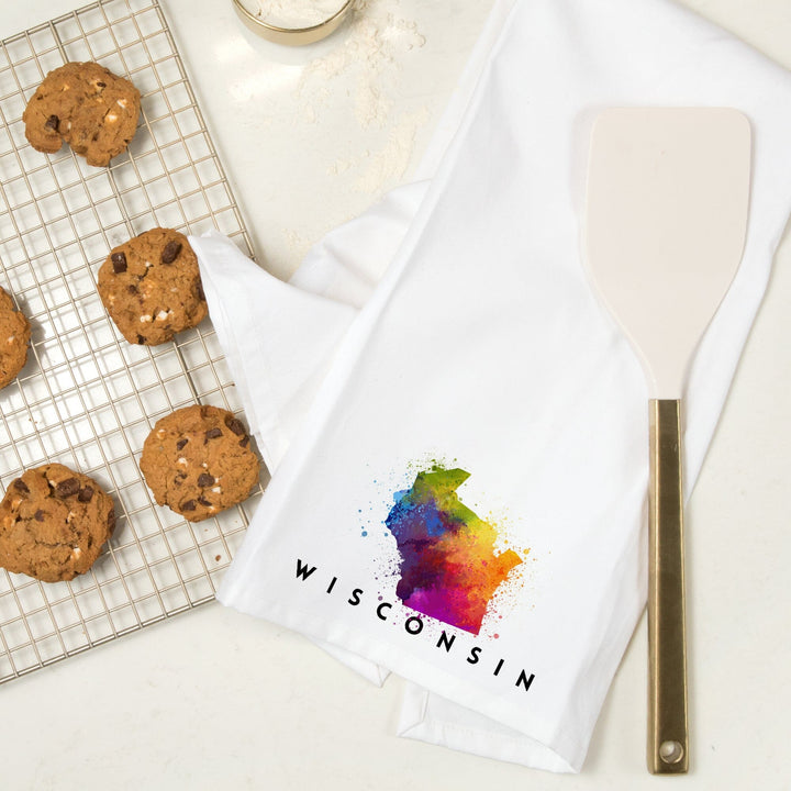 Wisconsin, State Abstract Watercolor, Organic Cotton Kitchen Tea Towels Kitchen Lantern Press 