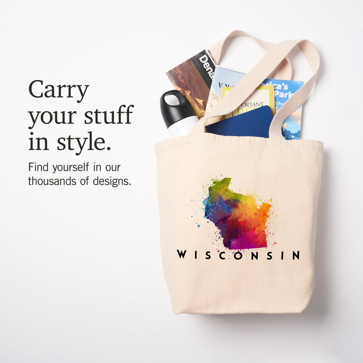 Wisconsin, State Abstract Watercolor, Tote Bag Totes Lantern Press 