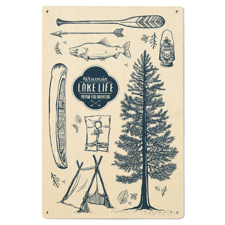 Wisconsin, The Lake Life, Lake Collage, Lantern Press Artwork, Wood Signs and Postcards Wood Lantern Press 
