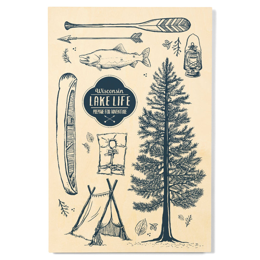 Wisconsin, The Lake Life, Lake Collage, Lantern Press Artwork, Wood Signs and Postcards Wood Lantern Press 