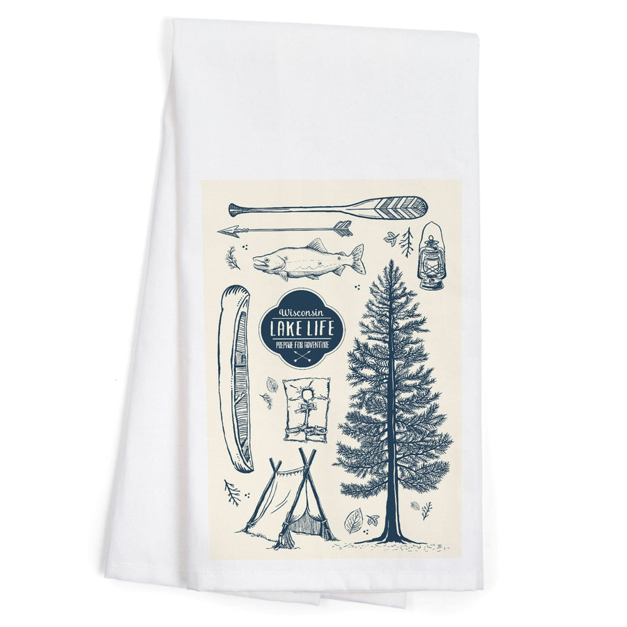 Wisconsin, The Lake Life, Lake Collage, Organic Cotton Kitchen Tea Towels Kitchen Lantern Press 