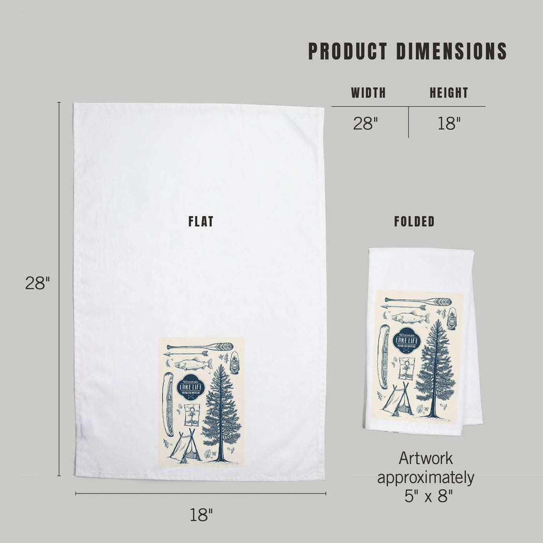 Wisconsin, The Lake Life, Lake Collage, Organic Cotton Kitchen Tea Towels Kitchen Lantern Press 