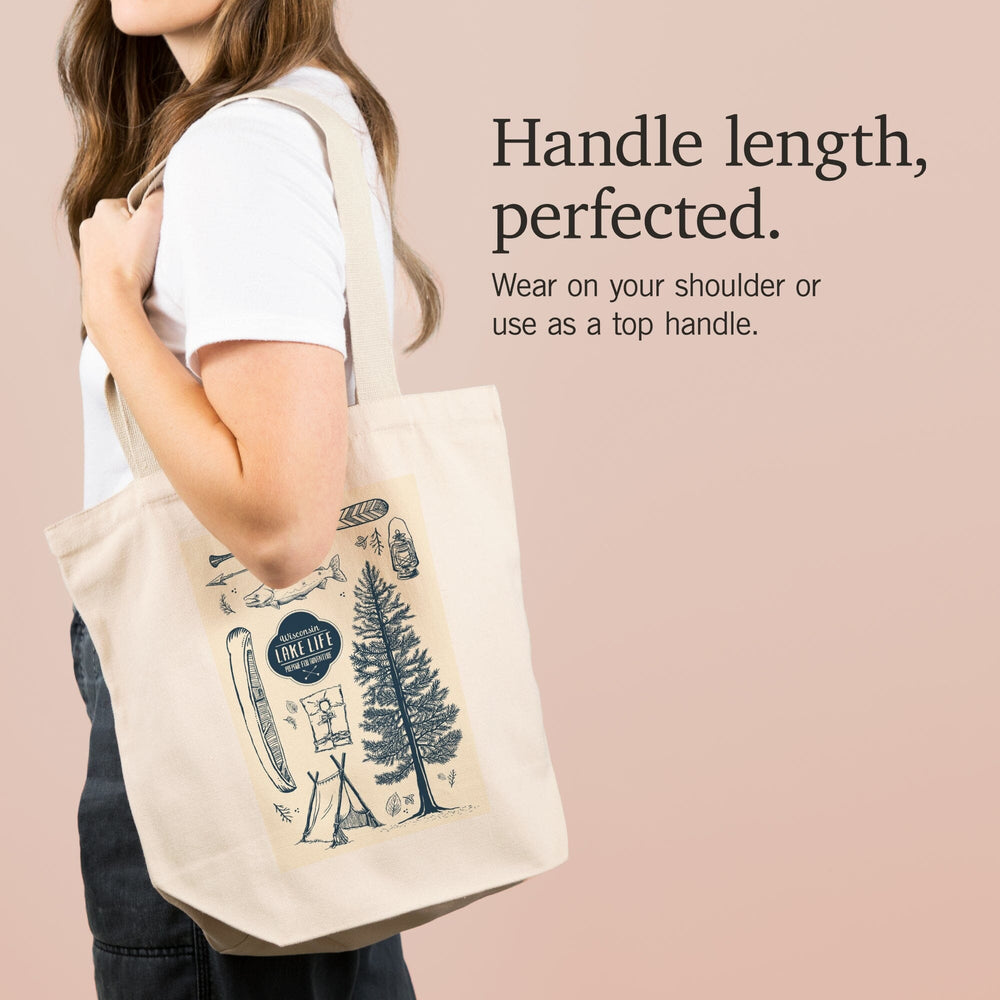 Wisconsin, The Lake Life, Lake Collage, Tote Bag Totes Lantern Press 