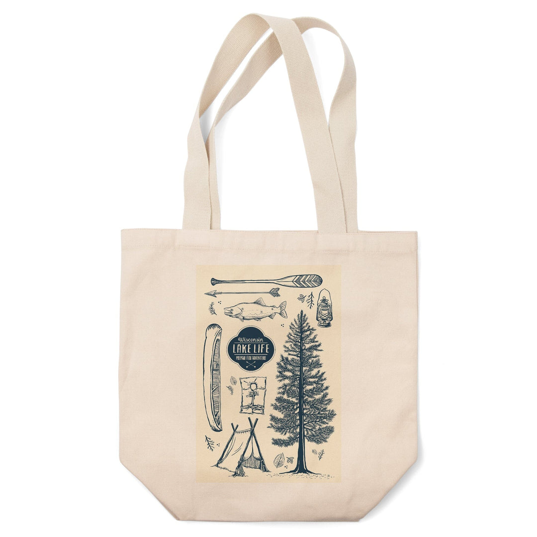 Wisconsin, The Lake Life, Lake Collage, Tote Bag Totes Lantern Press 