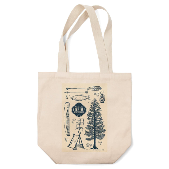 Wisconsin, The Lake Life, Lake Collage, Tote Bag Totes Lantern Press 