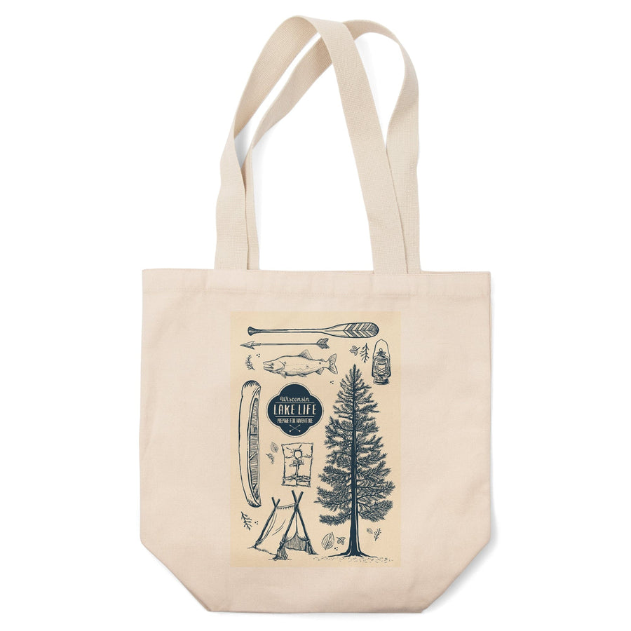 Wisconsin, The Lake Life, Lake Collage, Tote Bag Totes Lantern Press 