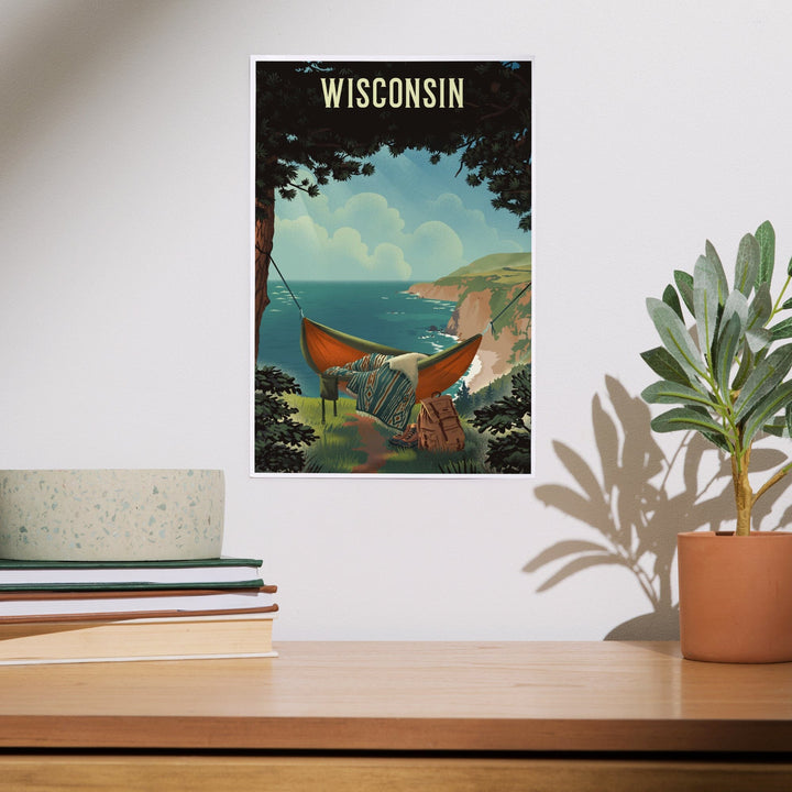 Wisconsin, Today's Office, Coastal Series, Hammock on Beach, Art & Giclee Prints Art Lantern Press 