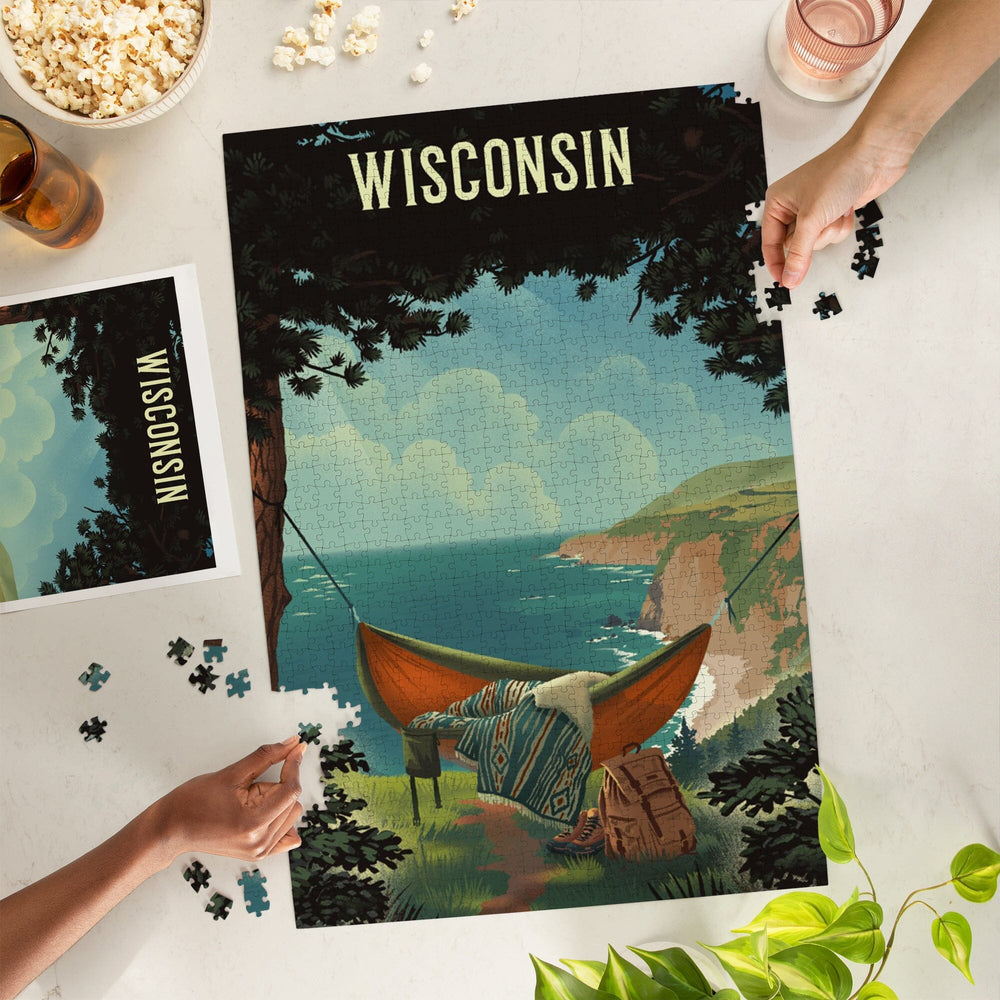 Wisconsin, Today's Office, Coastal Series, Hammock on Beach, Jigsaw Puzzle Puzzle Lantern Press 