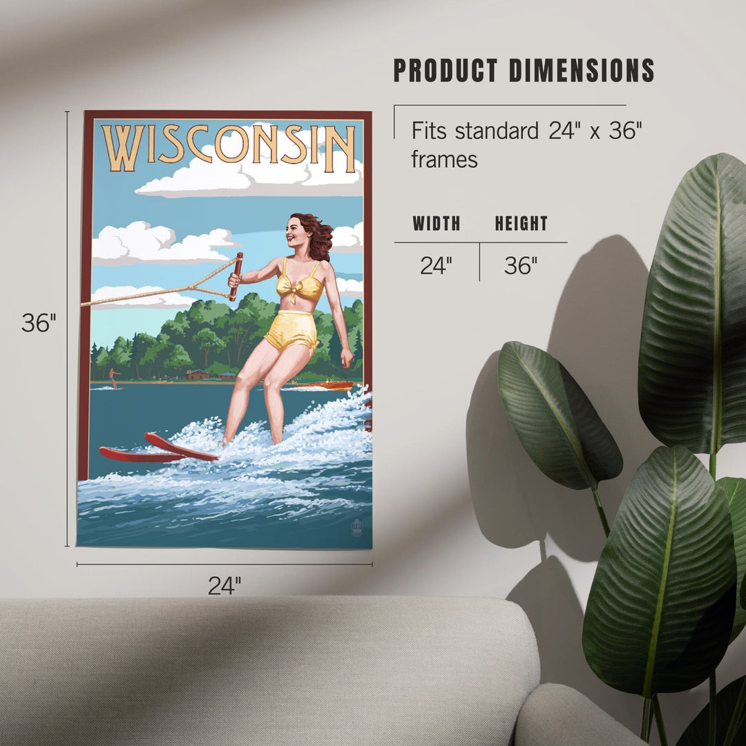 Wisconsin, Water Skier and Lake, Art & Giclee Prints Art Lantern Press 