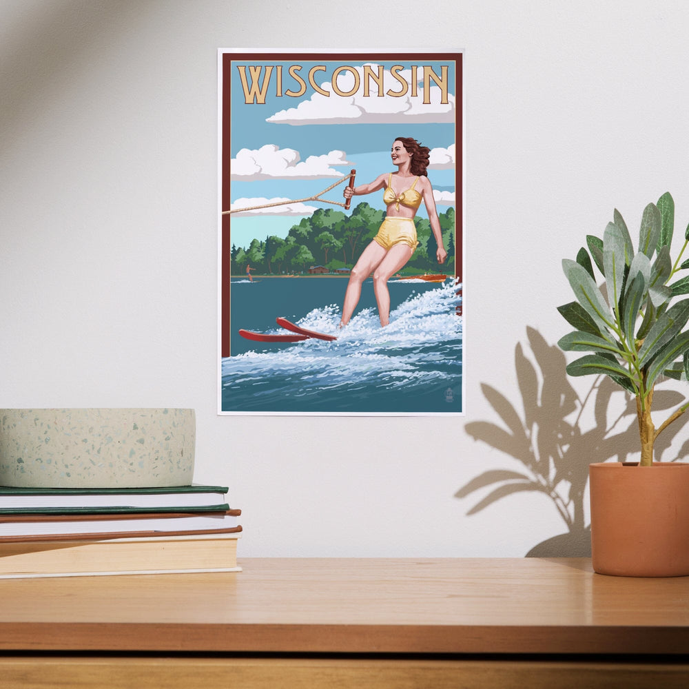 Wisconsin, Water Skier and Lake, Art & Giclee Prints Art Lantern Press 
