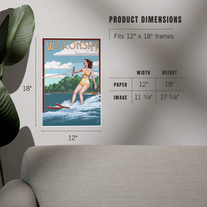 Wisconsin, Water Skier and Lake, Art & Giclee Prints Art Lantern Press 