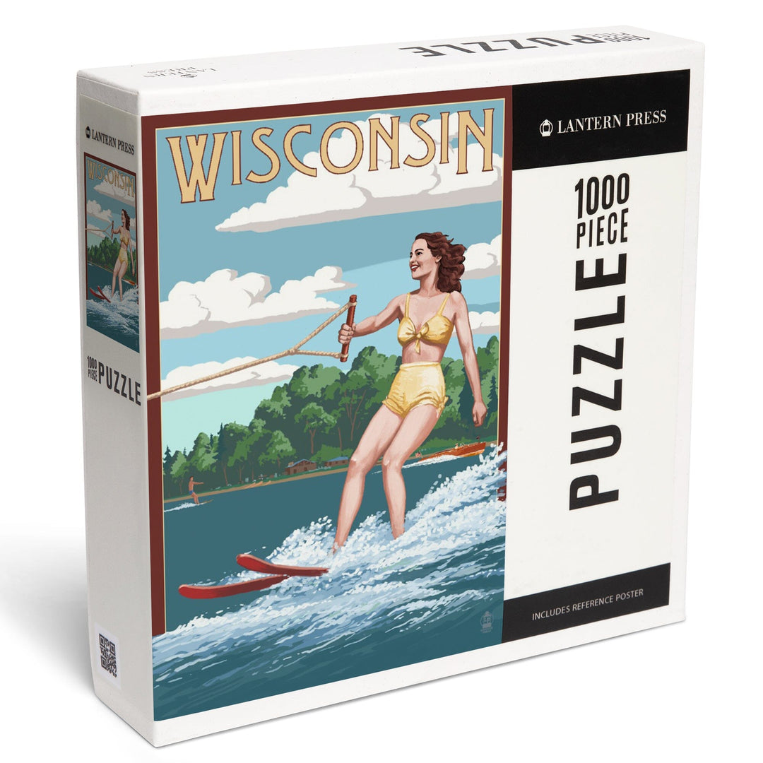 Wisconsin, Water Skier and Lake, Jigsaw Puzzle Puzzle Lantern Press 