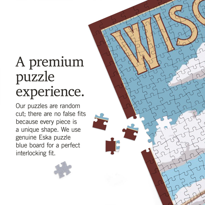 Wisconsin, Water Skier and Lake, Jigsaw Puzzle Puzzle Lantern Press 