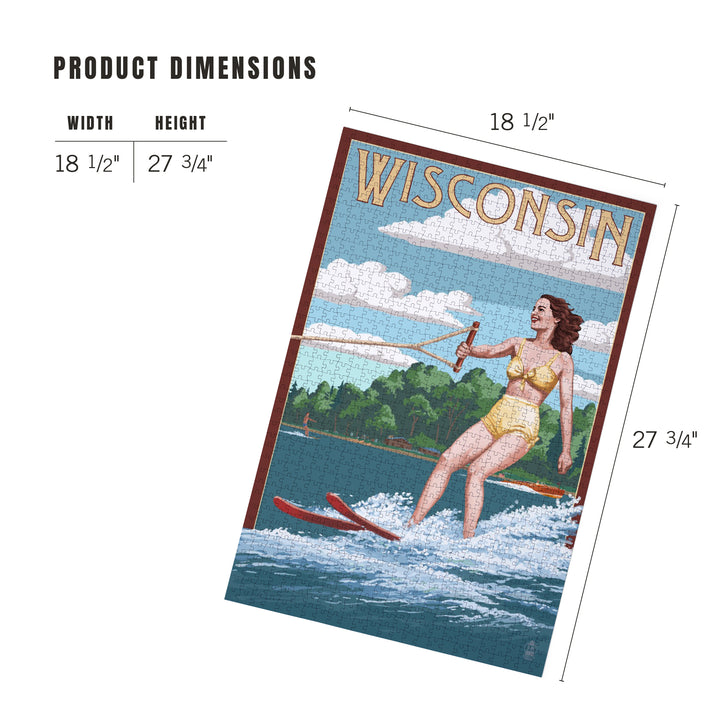 Wisconsin, Water Skier and Lake, Jigsaw Puzzle Puzzle Lantern Press 