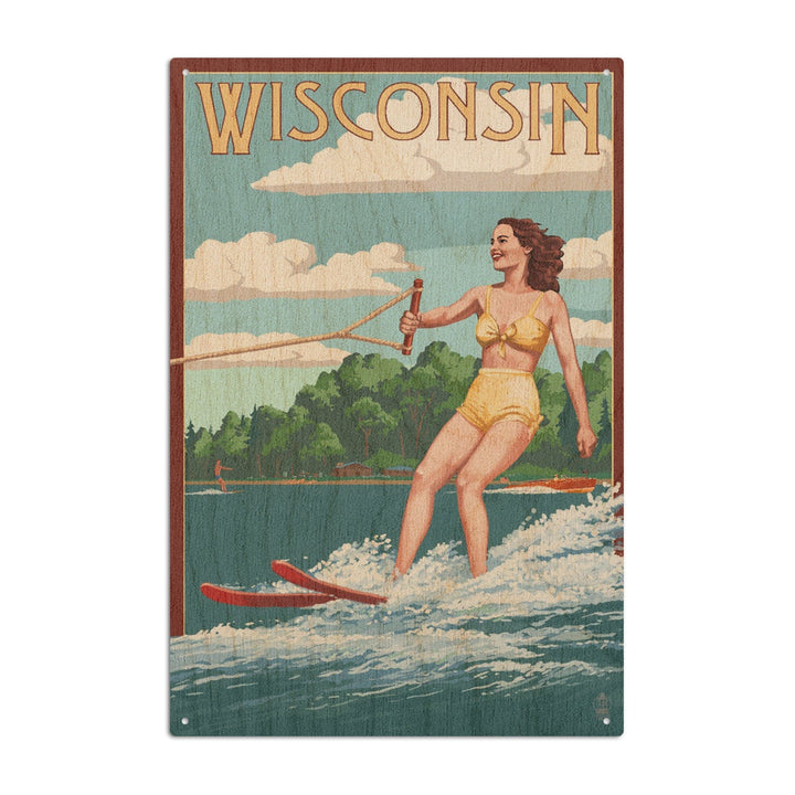 Wisconsin, Water Skier & Lake, Lantern Press Artwork, Wood Signs and Postcards Wood Lantern Press 10 x 15 Wood Sign 