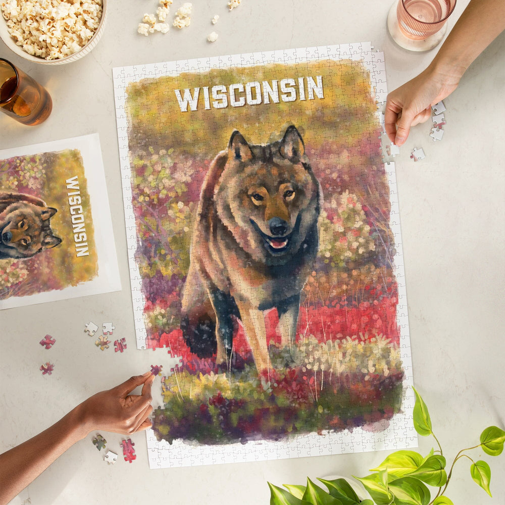 Wisconsin, Watercolor Study, Gray Wolf, Jigsaw Puzzle Puzzle Lantern Press 