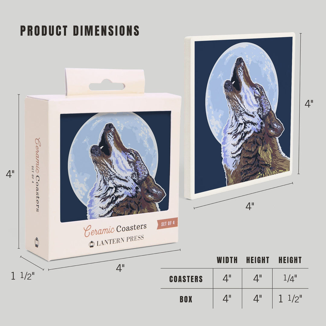Wolf Howling at Moon, Coasters Coasters Lantern Press 