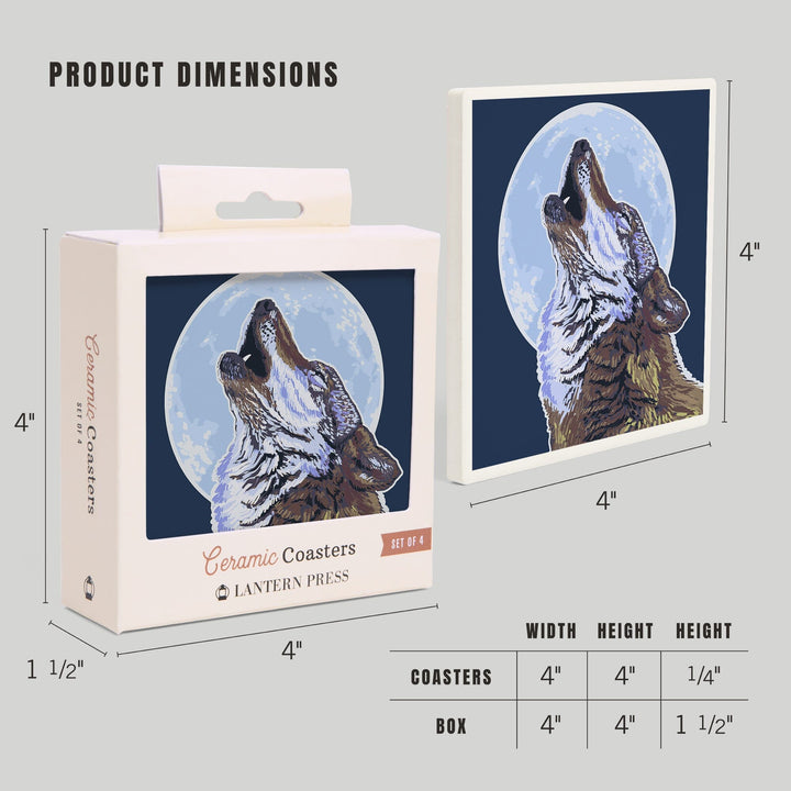 Wolf Howling at Moon, Coasters Coasters Lantern Press 