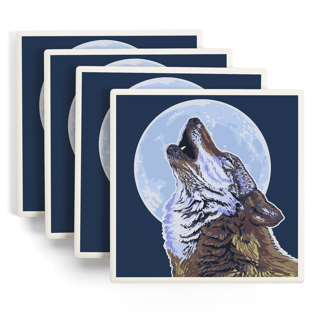 Wolf Howling at Moon, Coasters Coasters Lantern Press 