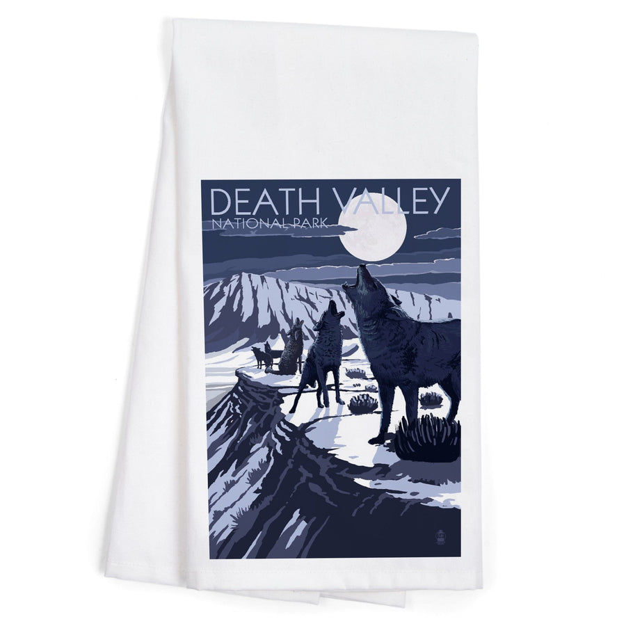 Wolves and Full Moon, Death Valley National Park, Organic Cotton Kitchen Tea Towels Kitchen Lantern Press 