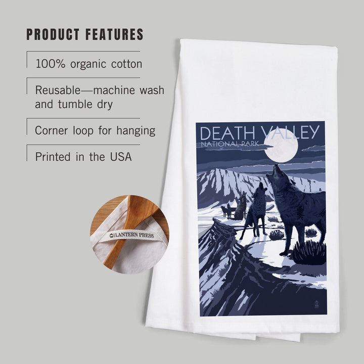 Wolves and Full Moon, Death Valley National Park, Organic Cotton Kitchen Tea Towels Kitchen Lantern Press 