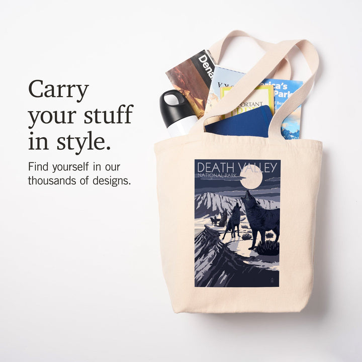 Wolves and Full Moon, Death Valley National Park, Tote Bag Totes Lantern Press 