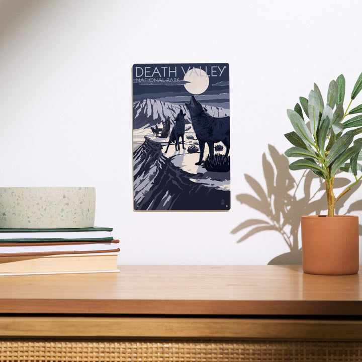 Wolves and Full Moon, Death Valley National Park, Wood Signs and Postcards Wood Lantern Press 
