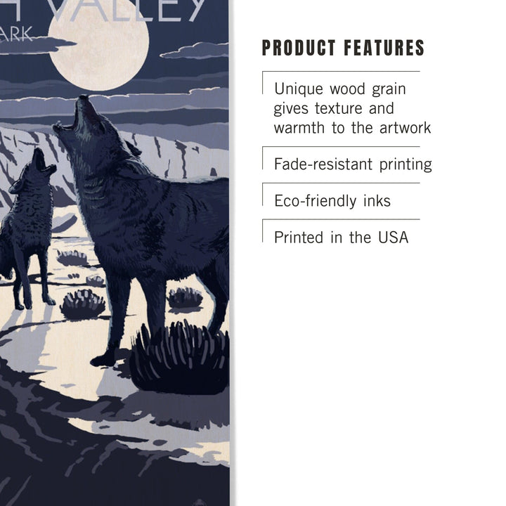 Wolves and Full Moon, Death Valley National Park, Wood Signs and Postcards Wood Lantern Press 
