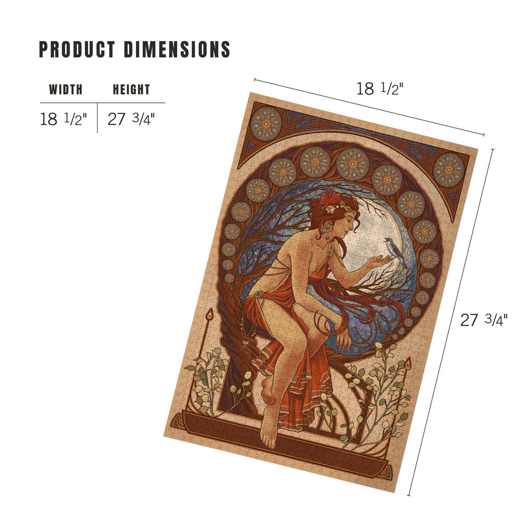 Woman and Bird, Art Nouveau, Jigsaw Puzzle Puzzle Lantern Press 